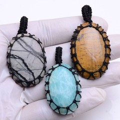 Wholesale 3 Pcs Handmade Natural Mix Gemstones Macrame Healing Crystal Pendants