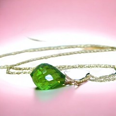 Wire Wrapped Lab Made Peridot Pendant in 14K Gold Filled , August Birthstone