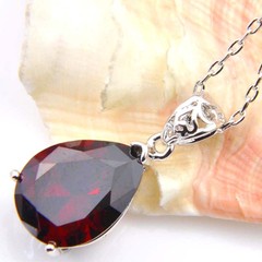 Unqiue Silver Huge Teardrop Fire Red Garnet Gemstone Silver Necklace Pendant P17