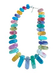 LUC CN 925 Sterling Agate Stone Necklace 19.5” Bright Multicolor Colorful Pop