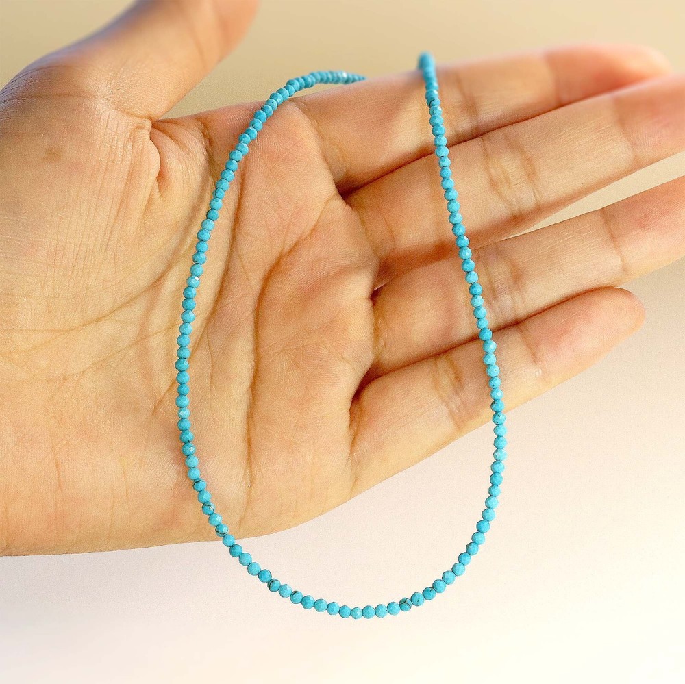 Tiny Turquoise Faceted Beaded Choker, 2mm Blue Natural Gemstone Beaded Necklace