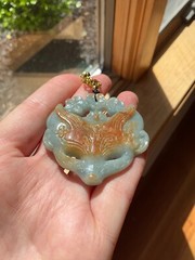 Huge Burmese Jadeite Pendant Necklace Fox Mask Handcrafted USA Seller