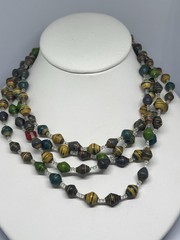 One Of A Kind Double Strand Recycled Artist Made Paper Bead Seed Bead Necklace