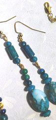 Necklace earrings chryscocolla healing energy blue green 18k yellow gold clasp