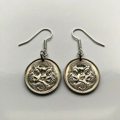Australia 5 Cent coin earrings Echidna spiny anteater hedgehog Melbourne e000007