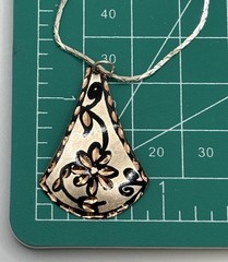 Copper Pendant Embellished Artisan Hand Crafted Floral Silver Tone Chain 16”
