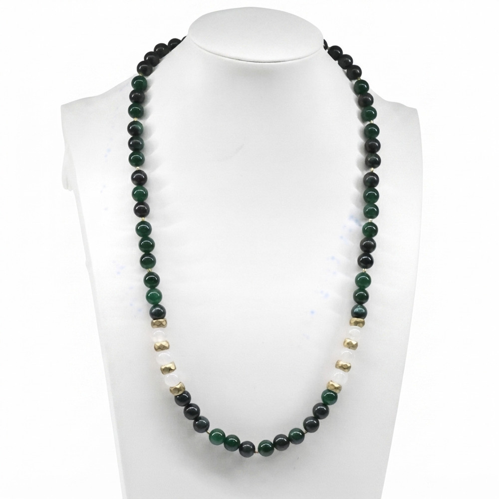 Altius Zambian Emerald & Quartz Beaded Necklace 18″ Handmade
