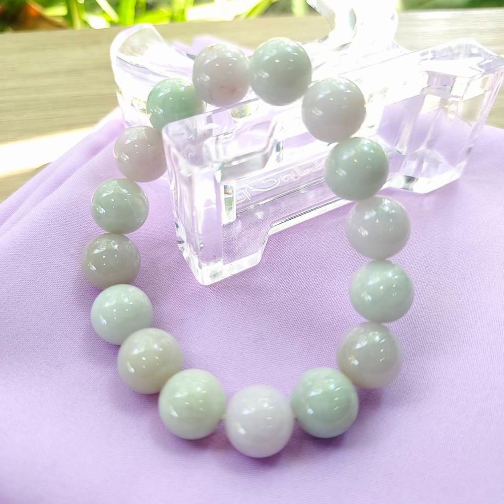 Burmese Jade Bracelet Round Sweet Color Natural Jadeite Type A Beads Wide 13.1mm