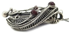 Agatized Dinosaur Bone and Rhodolite Garnet Wire-Wrapped Necklace in Sterling S