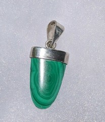 Vintage Malachite Pendant Clear Quartz Cbachon Accent Stone Sterling Silver
