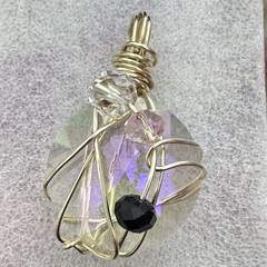 Pendant Prism Glass Crystal Faceted Beaded Wire Wrapped Handmade Necklace 0815