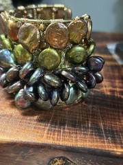Heavy Artisan Wire Wrapped Multi Color Freshwater Coin Pearl Statement Cuff5.7oz