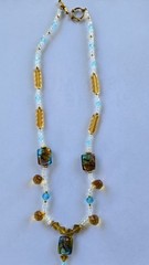 Handblown Art Glass Lampwork Foil Beads Necklace 19″ and Earrings Set Brown Teal