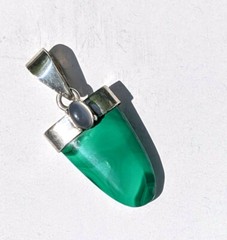 Vintage Malachite Pendant Clear Quartz Cbachon Accent Stone Sterling Silver