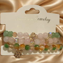 Handmade Pink, Green & Champagne Crystal Gemstone Bracelet, set of 3