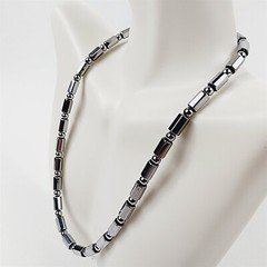 Silver Hex Magnetic Beaded Necklace Therapeutic Handmade