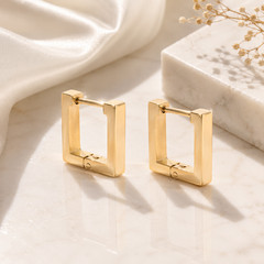 Square Huggie Hoop Earrings Women 18K Gold Geometric Waterproof Hypoallergenic