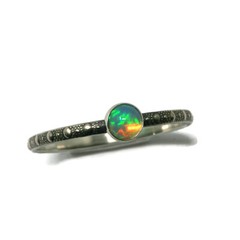 4mm Ethiopian Opal Ring Beaded Skinny Band Vintage Silver Sizes 3-8