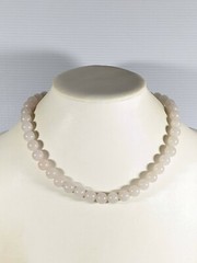 Artisan Pale Pink White Quartz Round Stone Bead Necklace 18 in Magnetic Clasp