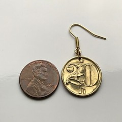 Czechoslovakia 20 Haleru coin earrings socialist Czechia lion Prague Brno 000325