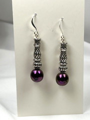 Handmade Purple Opalescent Glass Earrings, Silver Plated Hooks