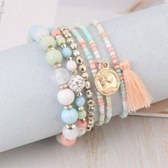 Boho Stackable Beaded Bracelets Set For Women Multilayer Tassel Coin Charm Boho