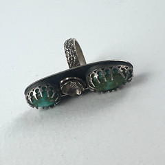 Sonoran Gold Turquoise Sterling Silver Ring 7.75 Artisan Handcrafted Floral Band
