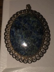 ANTIQUE GOLD on 800 SILVER CABOCHON FILAGREE PENDANT/BROOCH ITALY