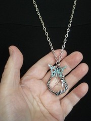 Aqua Filigree 5/8×1″ Metal Butterfly Faceted Acrylic Crystal 30″ Silver Necklace