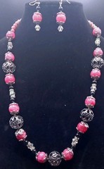 Unique Handcrafted Necklace Rhodolite, Crystal & Antique Silver Tone 24″