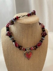 Beautiful Glass and Metal Necklace with Glass Heart