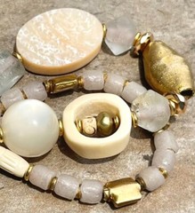 Bohemian Bracelet MOP, African Bone, Glass, Brass, and Vintage Resin Beads