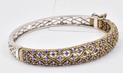 New Unworn Gold Plate/Sterling Silver Purple color Stone Ladies Bangle Bracelet
