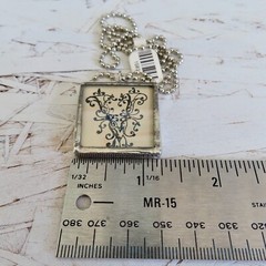 Vtg Y2K Handmade Soldered Glass Charm Necklace Letter V Music Notes Shabby Chic