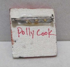 Rare POLLY COOK Red Ceramic 1.5” Brooch DOG IN SUNGLASSES AS-IS
