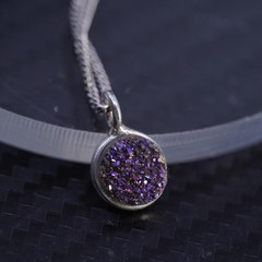 16” sterling silver 925 curb chain necklace with purple druzy crystal pendant