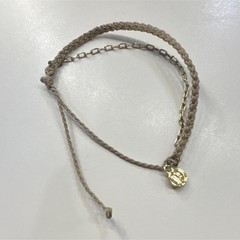 Braided Adjustable Charm Bracelet Gold Beige Dangle Brass Cable Chain