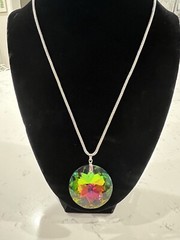 Iridescent Faceted Glass Rainbow Prism Round Pendant Necklace