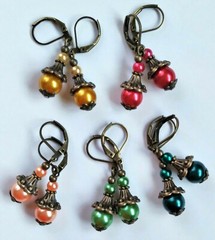 GLASS PEARL DROPS Lever back BRONZE handcrafted YOU CHOOSE XX