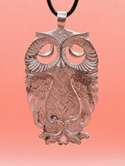 Vintage Signed LUNT Pewter Owl Pendant Necklace Large Boho Brutalist Retro