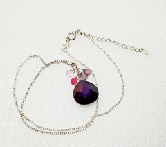 Vintage MWS Sri Lanka Sterling Silver Purple & Pink Crystal Pendant Necklace