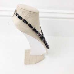 NWT Genuine Black Onyx, Murano Glass, Hand Painted Ceramic Beads Beaded Necklace