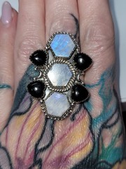 SS 925 Rainbow Moonstone & Black Onyx ring. SS 925. Adjustable, full silver back