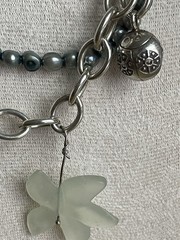 Artisan Sterling Silver Statement Necklace 82g – Gray Pearls, Onyx, MOP, Ladybug