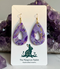 Purple Pink Gold Pearl Marble Design Handmade Polymer Clay Dangle Earrings SS
