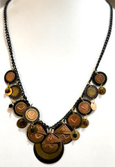Vintage Metal-craft Copper Gold Black Tone Charm Industrial Brutalist Necklace