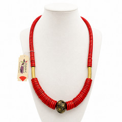 Tribal Boho Deep Pink Bead Statement Necklace 34″ Botanical Harvest Philippines