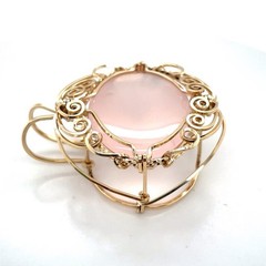 Large 14k Yellow Gold Filled 2” High Wire Wrapped Rose Quartz Pendant 21.4 Grams