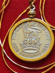 1933 British Silver Shilling Pendant on 20″ 18k Gold Filled Italian Chain 25mm
