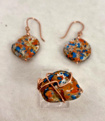 Handmade ~ Wire Wrap Mother of Pearl Ring Size 6 ~ 1 1/2″ Drop Earrings Set